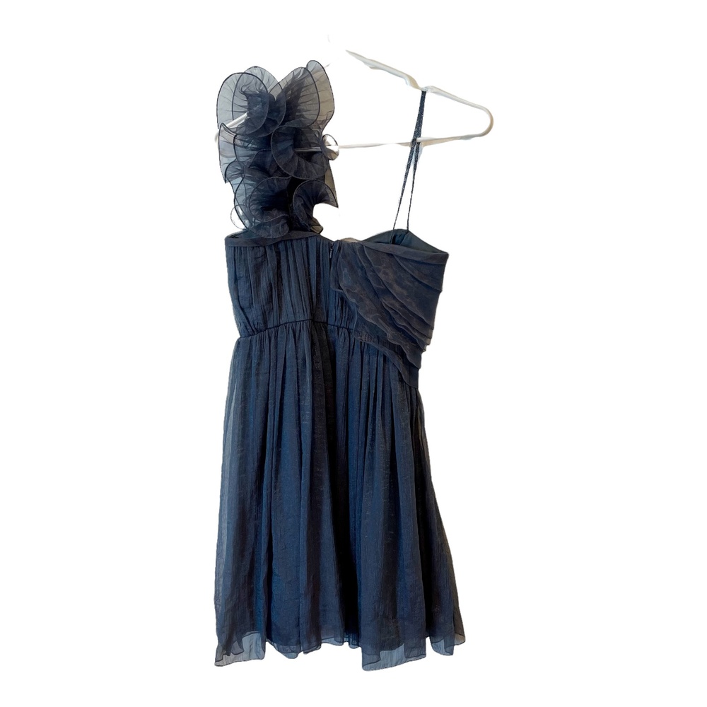 BCBGeneration Navy Organza Ruffle One Shoulder Mini Dress Size 0 Wedding Guest - Picture 5 of 12